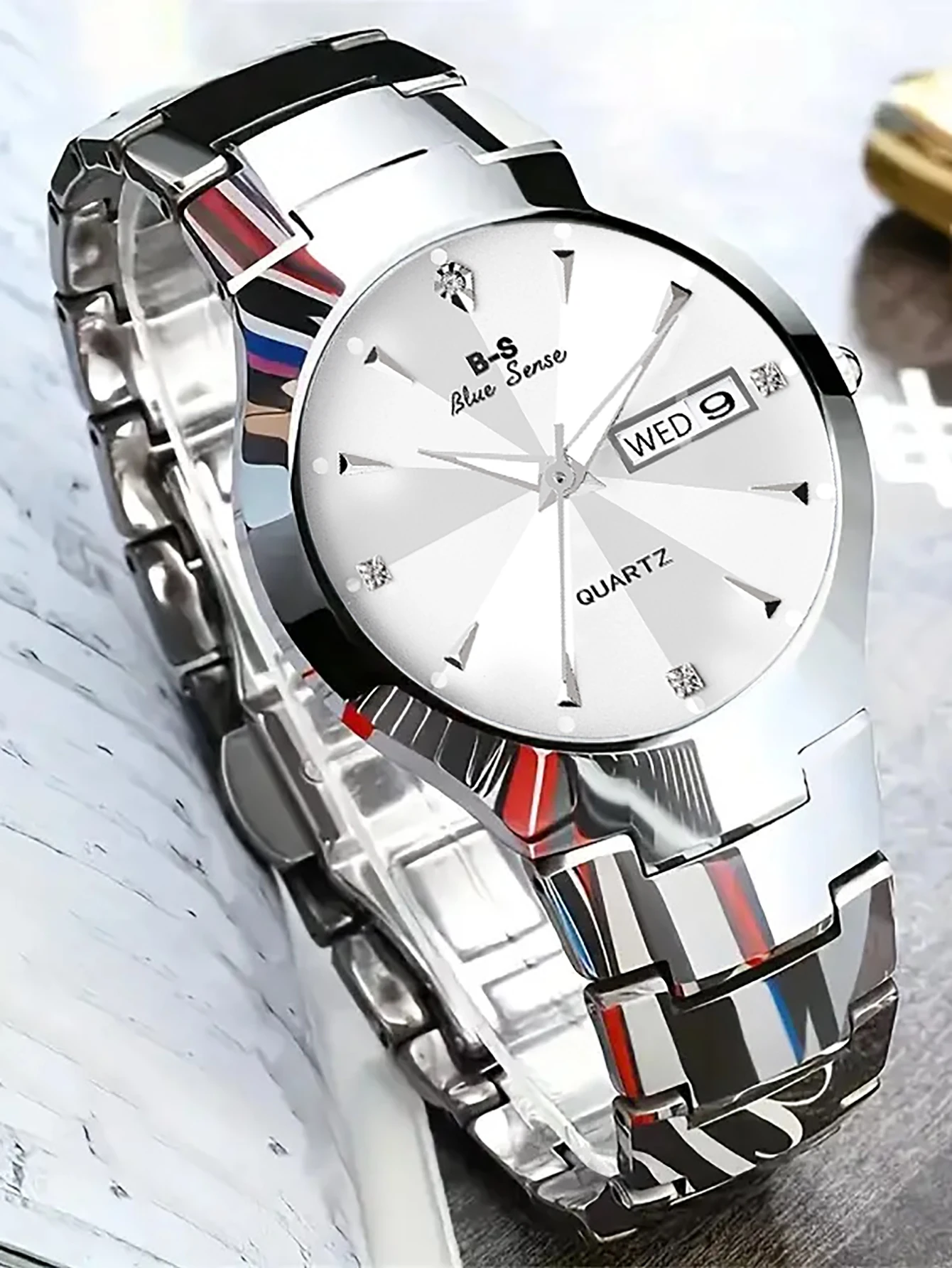 달력이 있는 실버 스테인레스 스틸 야광 실버 남성용 비즈니스 스틸 팔찌 쿼츠 시계 - 그를 위한 최고의 선물