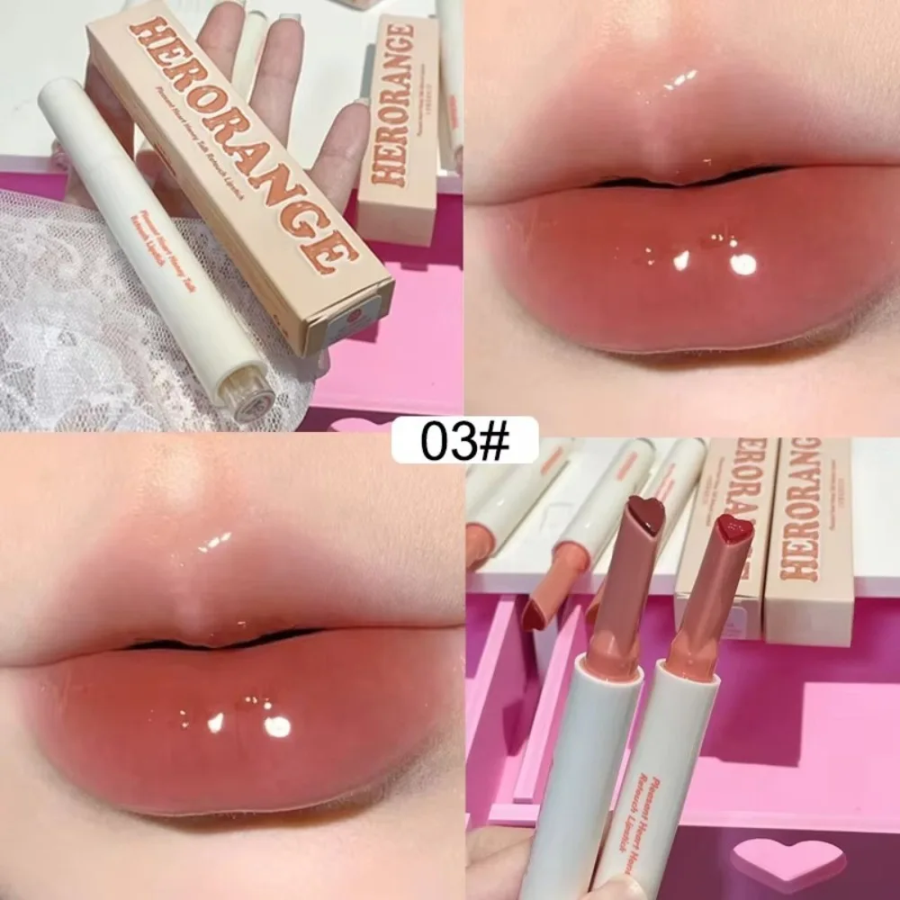 

New 2g Solid Lip Heart Shape Mirror Lipstick Pen Watery Light Long-lasting Lip Makeup Products Woman Girl