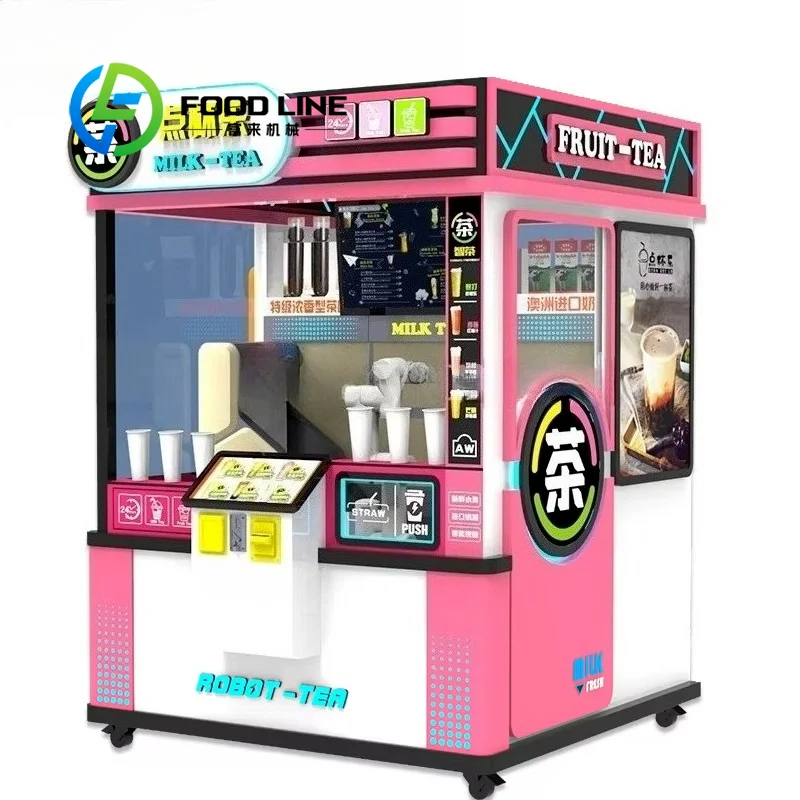 Self Service Milk Tea Vending Machine With Robotic Arm High Efficiency Drink Making For Commercial Public Area Application