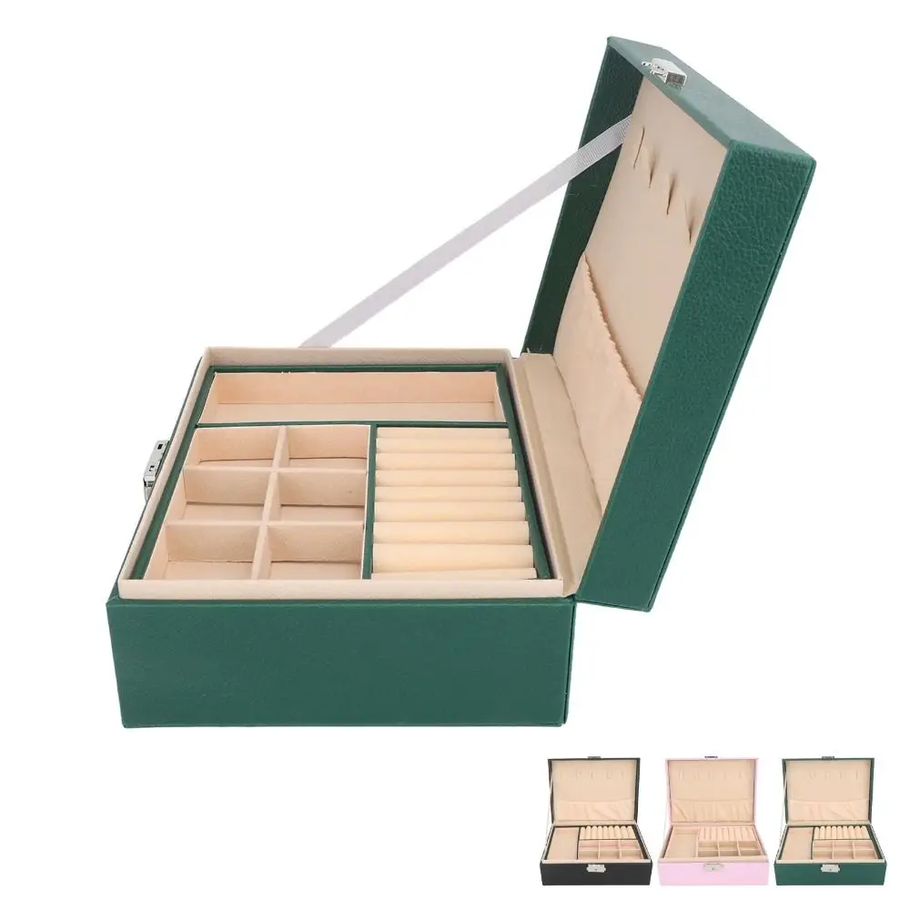 

Jewelry Display Double Layer Jewelry Box Ornaments Case Storage Earring Holder Displays Box Double Storage PU Leather