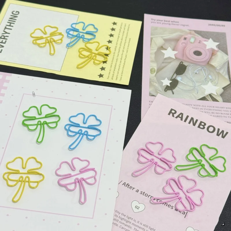 20 шт., закладка Lucky Four-Leaf Clover, скрепки в стиле INS, эстетические зажимы в новой форме для скрапбукинга, подарка и декора журнала