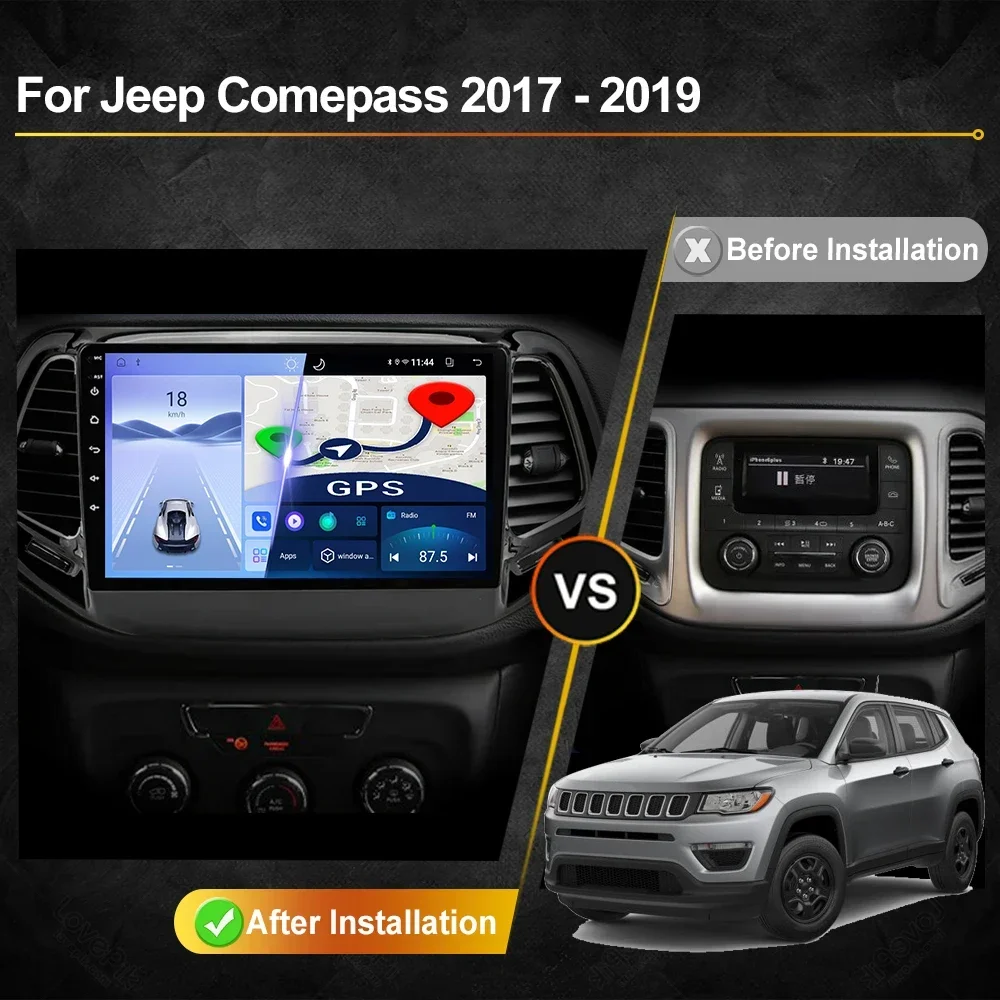 For Jeep Compass 2 MP 2017 2018 2019 Android Car Radio Automotive Multimedia Player GPS Navigation CarPlay Screen Auto Stereo