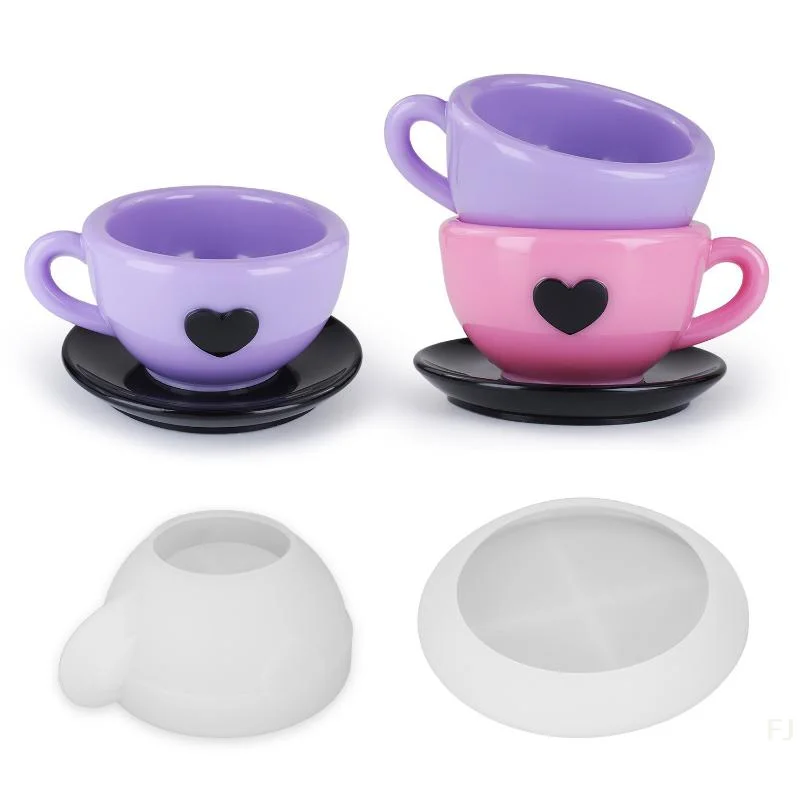 Cetakan Silikon YUTeacup Tray dengan Pegangan, Cetakan DIY untuk Tatakan Cangkir Kopi Bentuk Hati, Cetakan Resin UV Epoxy, Cetakan Lilin, Cetakan Keramik, Kerajinan Pengecoran