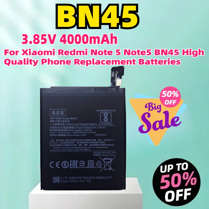 

BN45 3.85V 4000mAh Battery For Xiaomi Redmi Note 5 Note5 BN45 High Quality Phone Replacement Batteries
