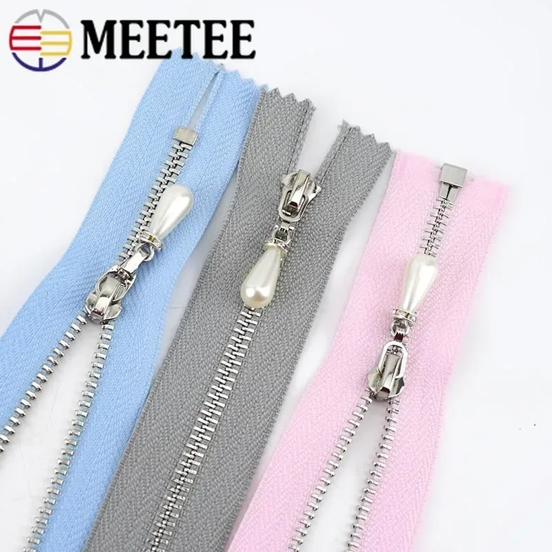 3Pcs 3# 15-70cm Metal Zippers Pearl Zips Head Open-End/Close-End Zipper Bag Coat Zip Repair Kit DIY Sewing Garment Accessories