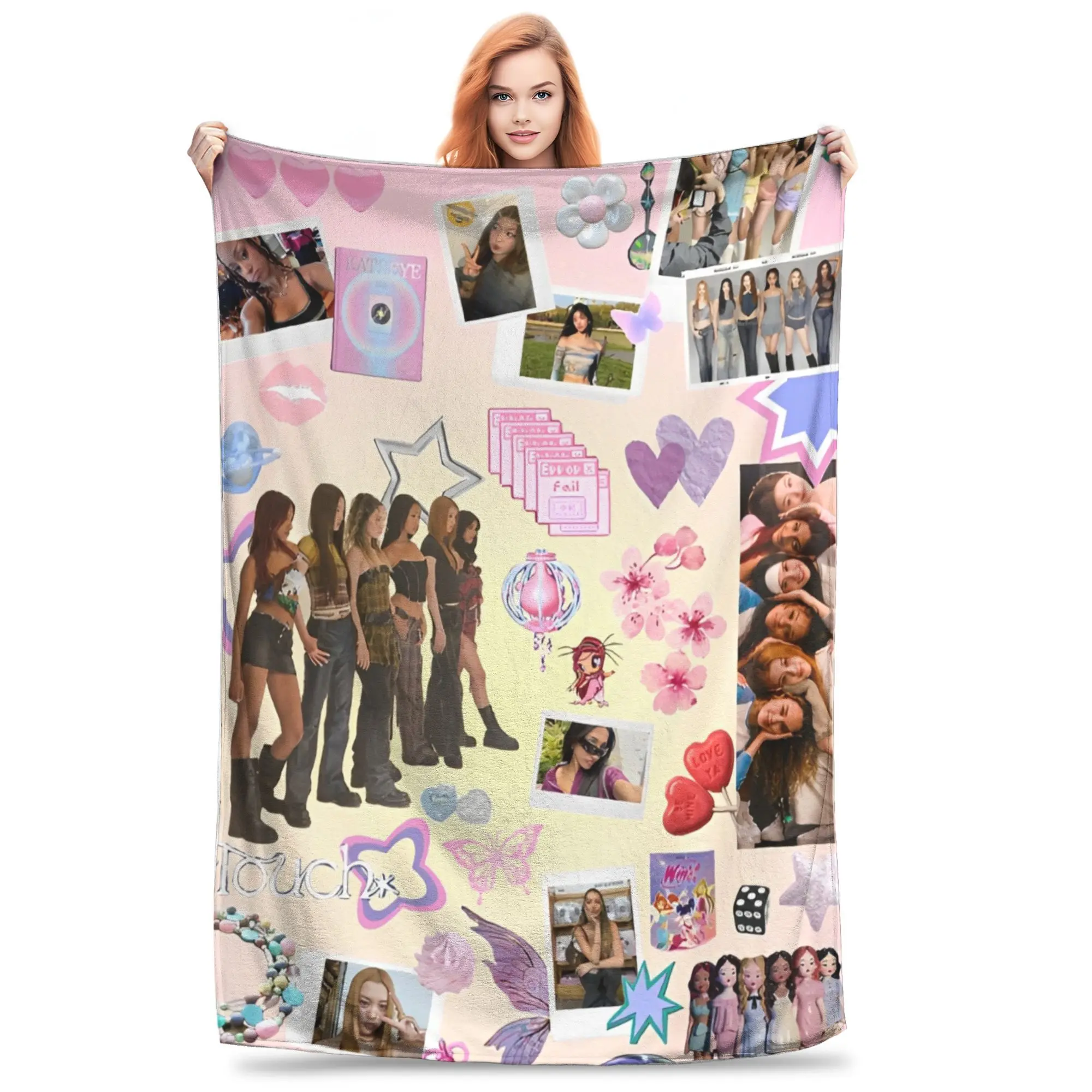 Super Warm BlanketsGirls Picnic Korean Style KATSEYE Gnarly  Throw Blanket  Flannel Bedspread For Bedroom Funny Sofa Bed Cover