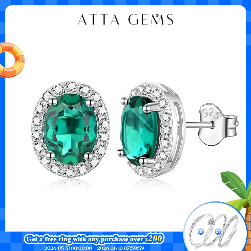 

ATTAGEMS Vintage 925 Sterling Silver Lab Grown Moissanite Diamonds Emerald Gemstone Oval Cut Earrings Fine Jewelry Wholesale
