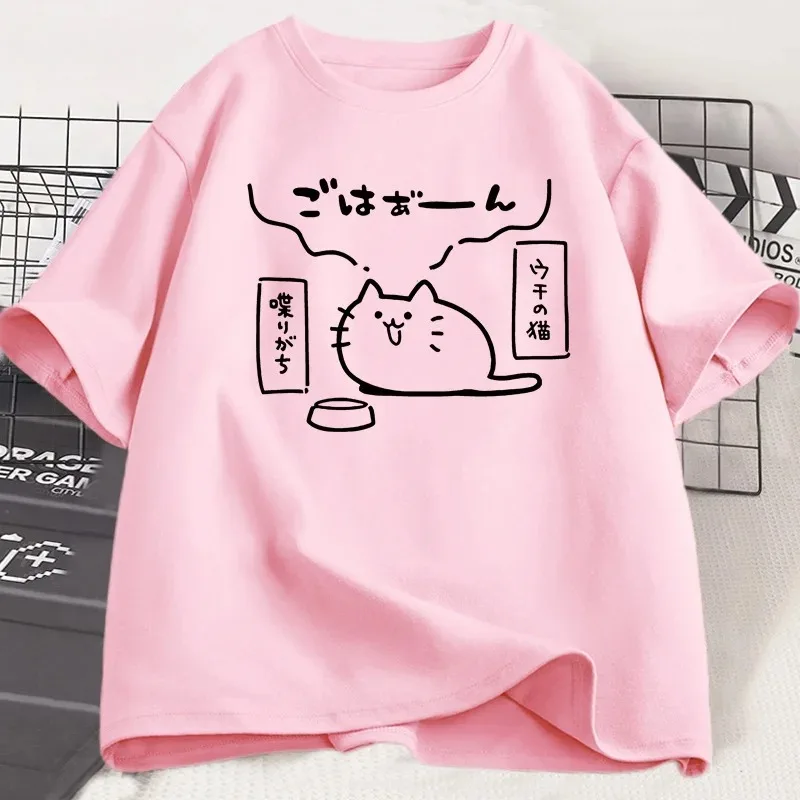النمط الياباني القط المطبوعة تي شيرت للنساء قصيرة الأكمام التي شيرت عادية العصرية فضفاض تي شيرت ملابس حريمي #5
