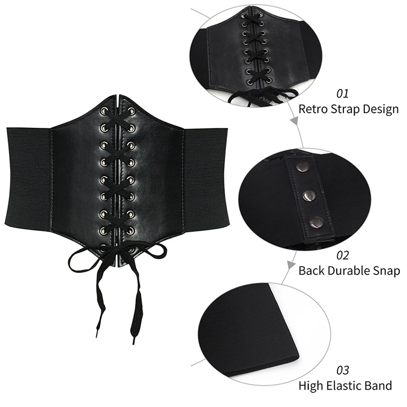 1pcs Women Sexy Leather Elastic Wide Band Waist Belt Waspie Corset Cinch Underbust Waistcoat Wide Cincher With Buckle Cummerbund