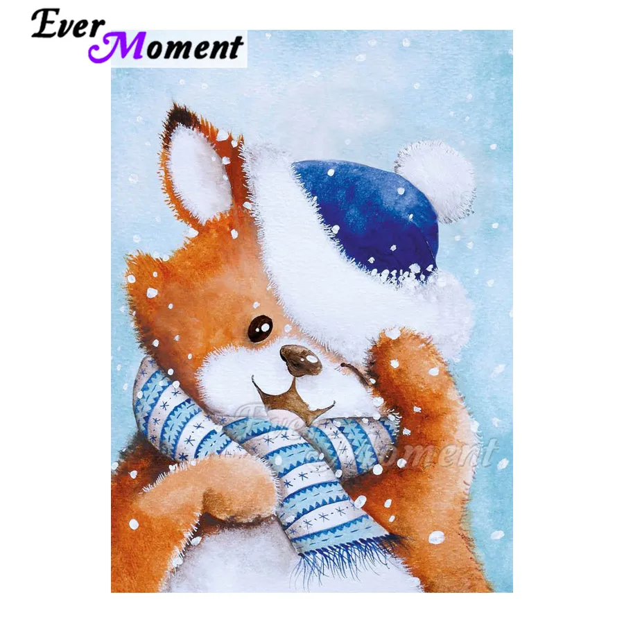

Алмазная картина Ever Moment, шляпа с медведем, шарф, снег, 5D DIY, изображение горного хрусталя, полная квадратная дрель, алмазная вышивка ASF1821