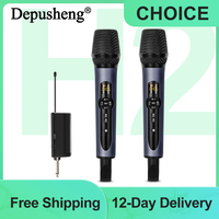 Wireless Microphone 2 Channels UHF Depusheng H2 Dual Handheld Dynamic Karaoke Mic System 50m for Stage Church Party Speaker Meet