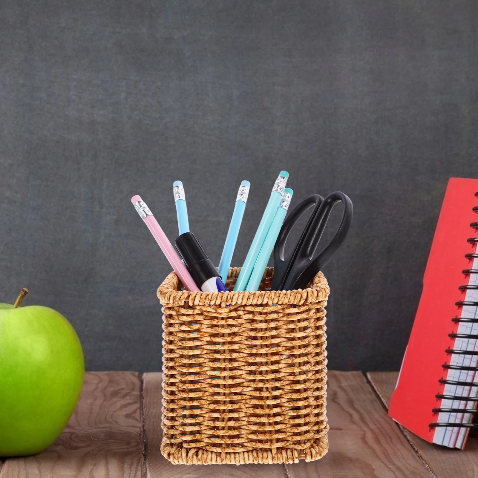 

Rustic Style Plastic Woven For Desk Decorative Stationery Organizer Office Supply Desktop Pencil Case Pen Storage Bucket