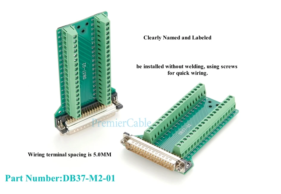 D-SUB DB37 Breakout-Stecker DB37 Stecker Seriell zu Schraubklemmen, lötfreies Verdrahtungsmodul, Signal-Breakout, DIN-Schienen-Leiterplatte – Detail 5