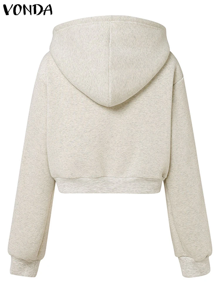 Sudaderas con capucha de talla grande VONDA a la moda para mujer, jersey informal de manga larga con cremallera de Color sólido, sudaderas sencillas Soprt de gran tamaño