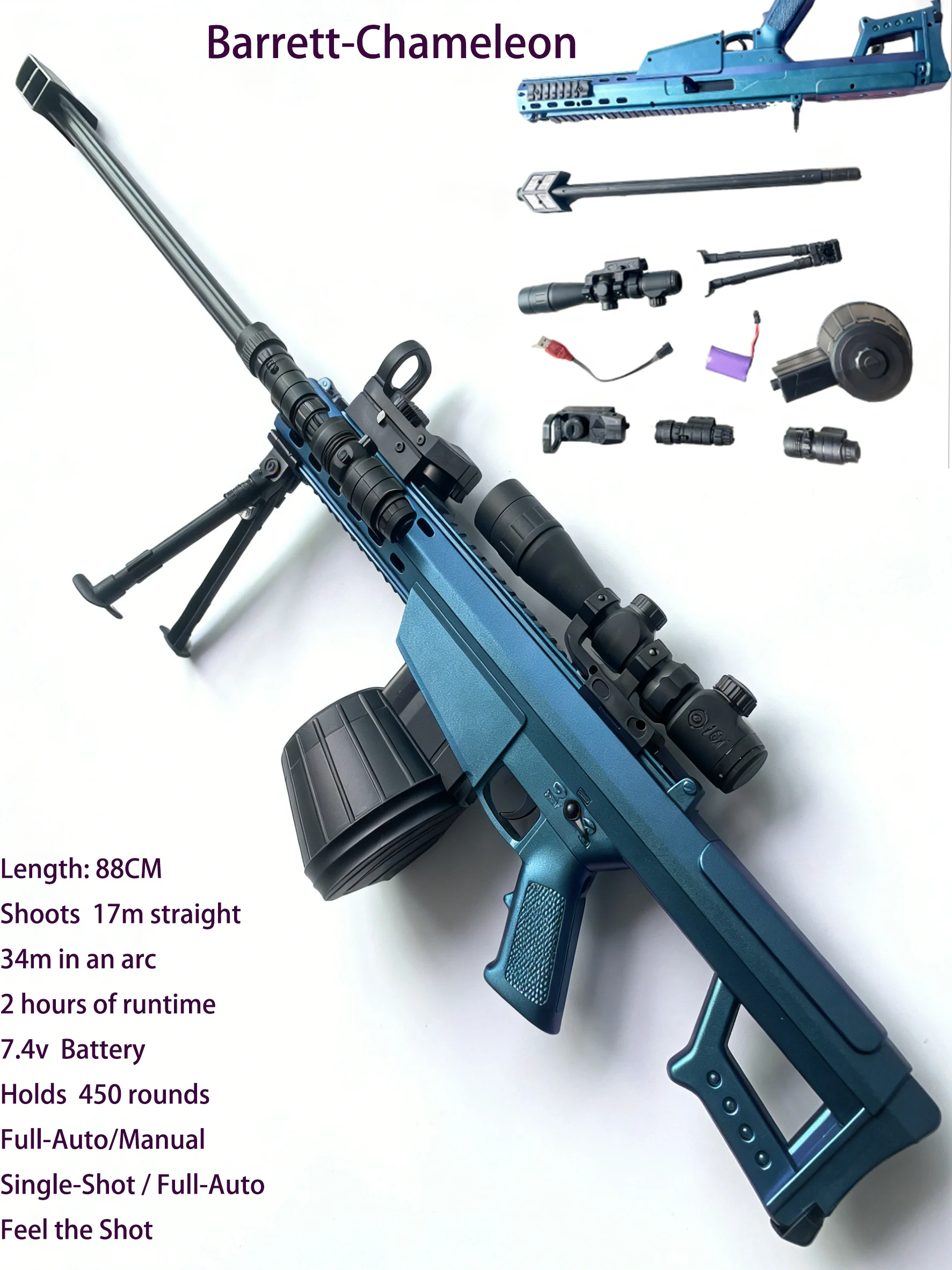 Pistolet na żelowe kulki Barrett Chameleon Rage Pro Auto Electric Gel Blaster 7.4V HighSpeed z 500 kulami żelowymi do walki zespołowej na zewnątrz