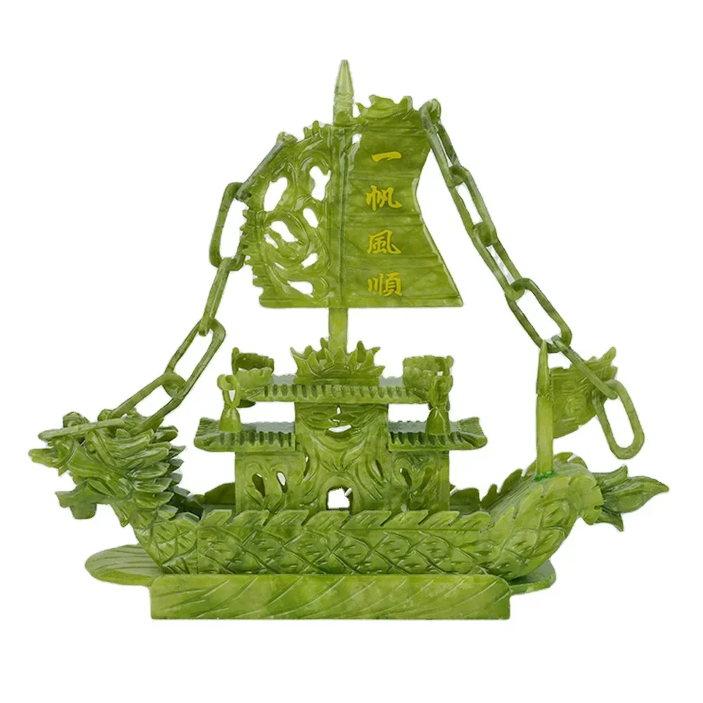 Chinese jade carved dragon boat crafts, Fengshui Boat