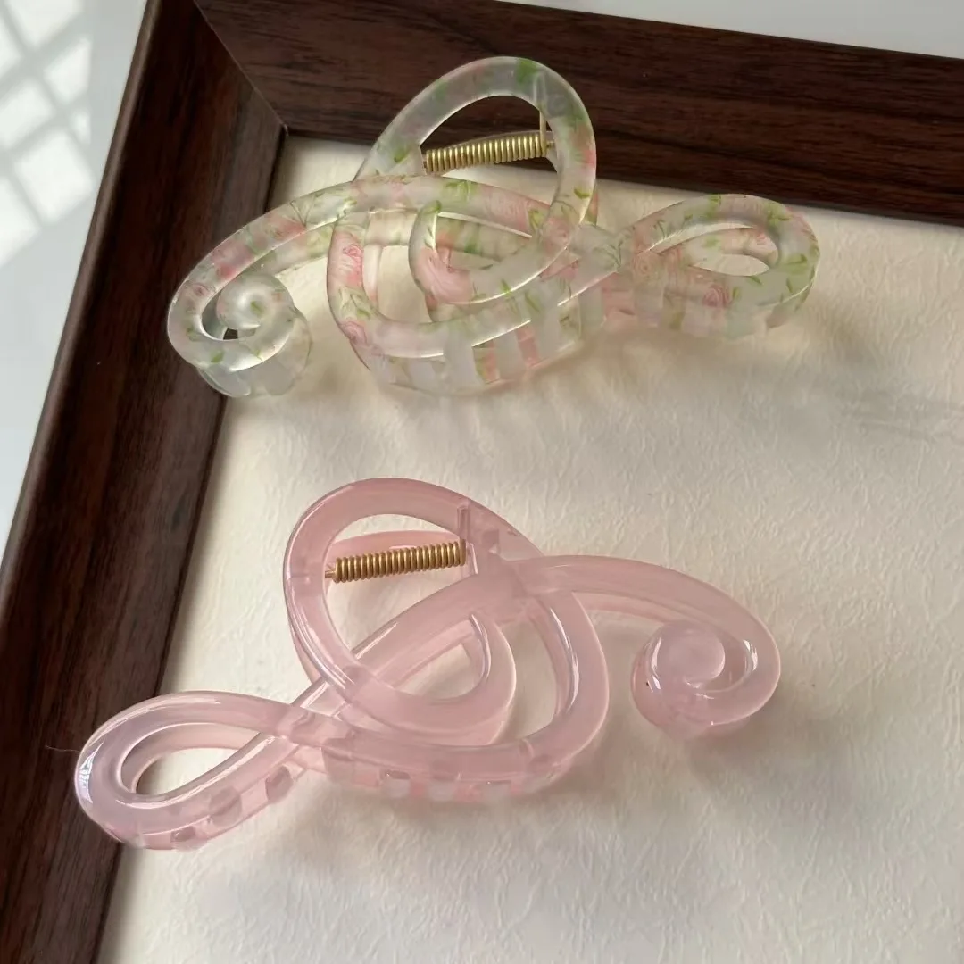 2 Stück Koreanische Gelee-Haarspangen in Weiß und Rosa mit Musiknoten, Große Haarklammern, Möbius-Streifen-Haarnadeln, Pferdeschwanz-Klemmen, Haaraccessoires