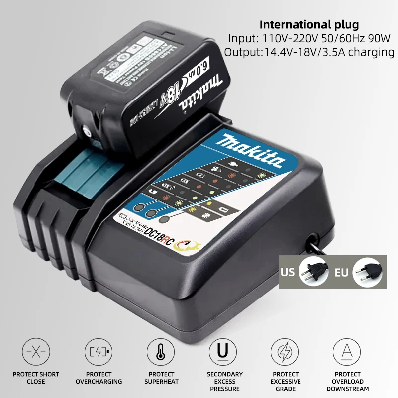 Makita 18V charger with rechargeable battery for Makita BL1830 BL1830B BL1840 BL1850 BL1850B original charger fast charging