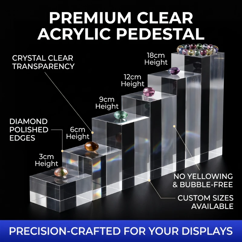 Clear Solid Acrylic Square Block Pillar, PMMA Display Pedestal Base for Jewelry, Mini Ornaments, Figurine Models, Toys, Cosmetic view 3