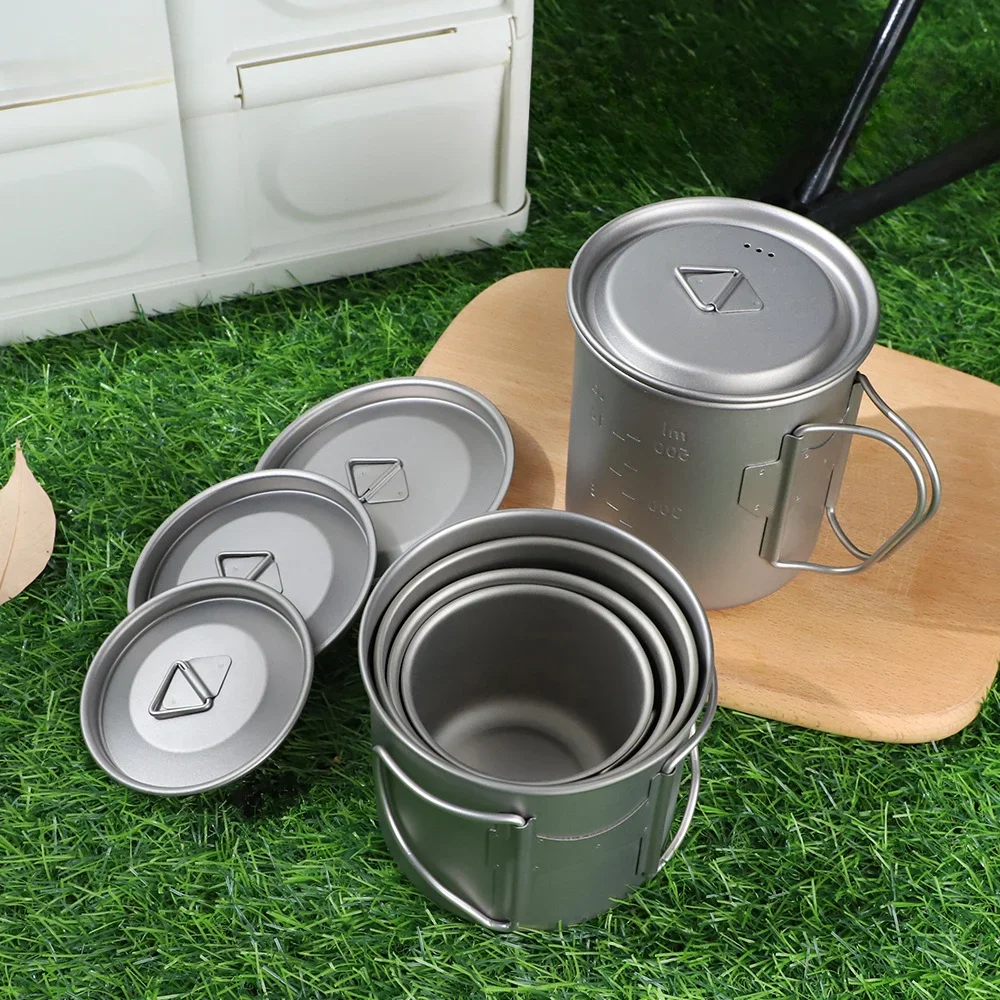 Camping Titanium Cup with Lid Pure Titanium Outdoor Mug Camping Folding Water Tableware with Handle Titanium Alloy tys