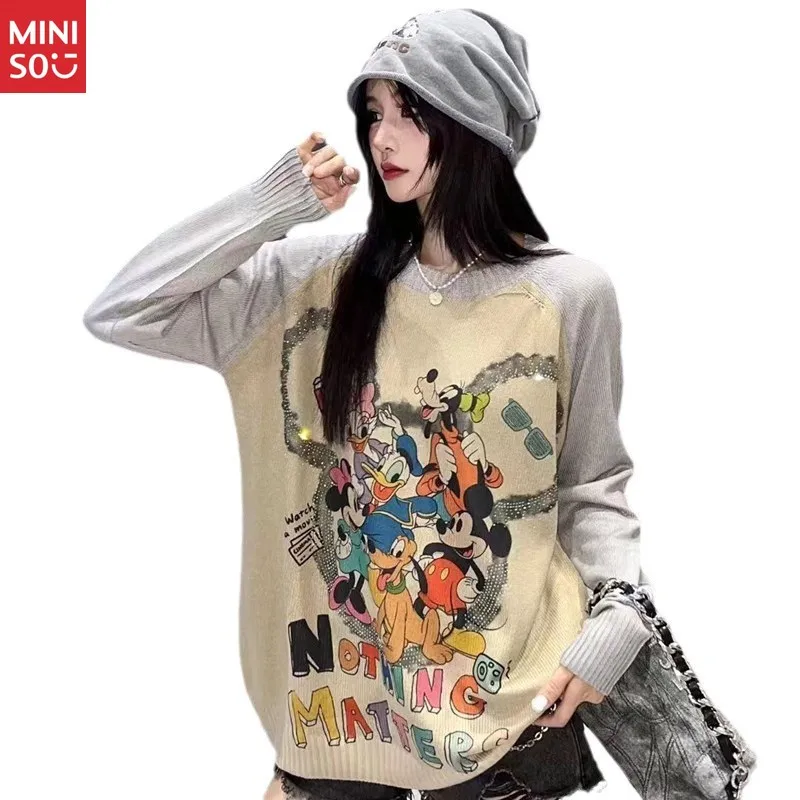 Disney 2025 Raglan Sweater, Cartoon Long Sleeve, Women's Loose Tee