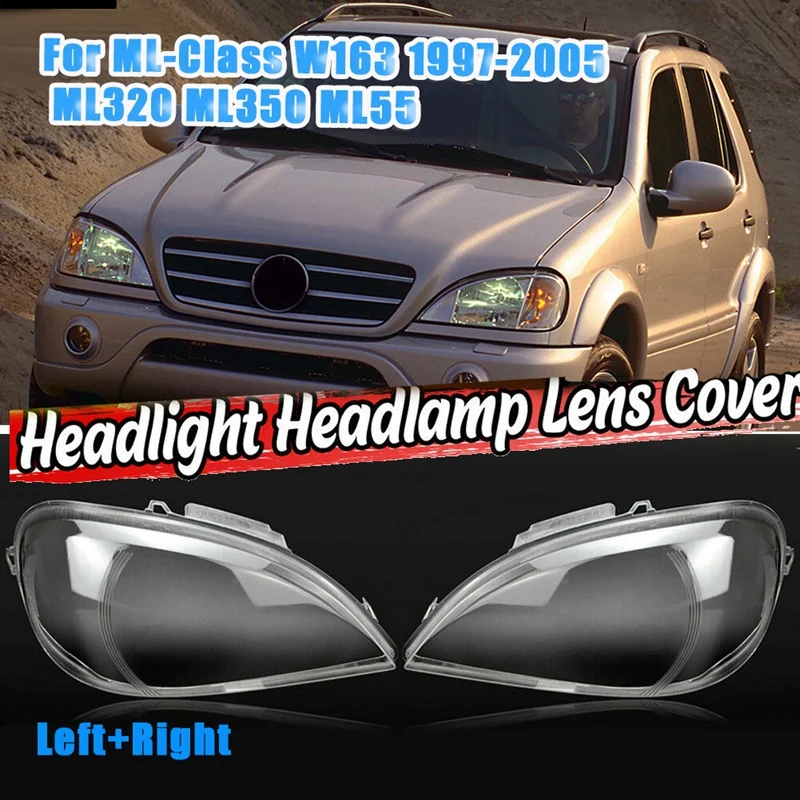 Left+Right for Mercedes-Benz ML-Class W163 1997-2005 ML320 ML350 Headlight Lens Cover Head Light Lamp Shade Shell Cover