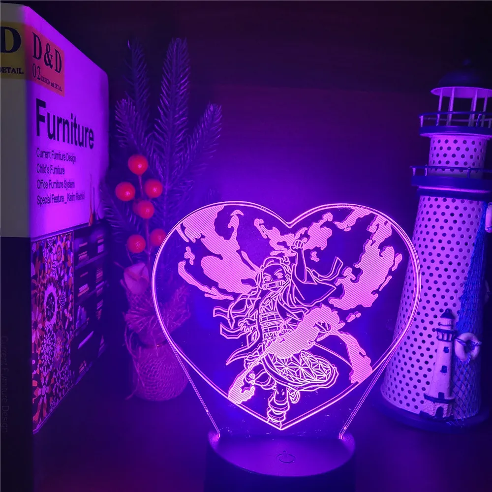 Demon Slayer Nezuko Tanjirou Zenitsu Cartoon 3D Night Lights Kimetsu no Yaiba Akaza LED Figure Night Lamp Anime Nightlights