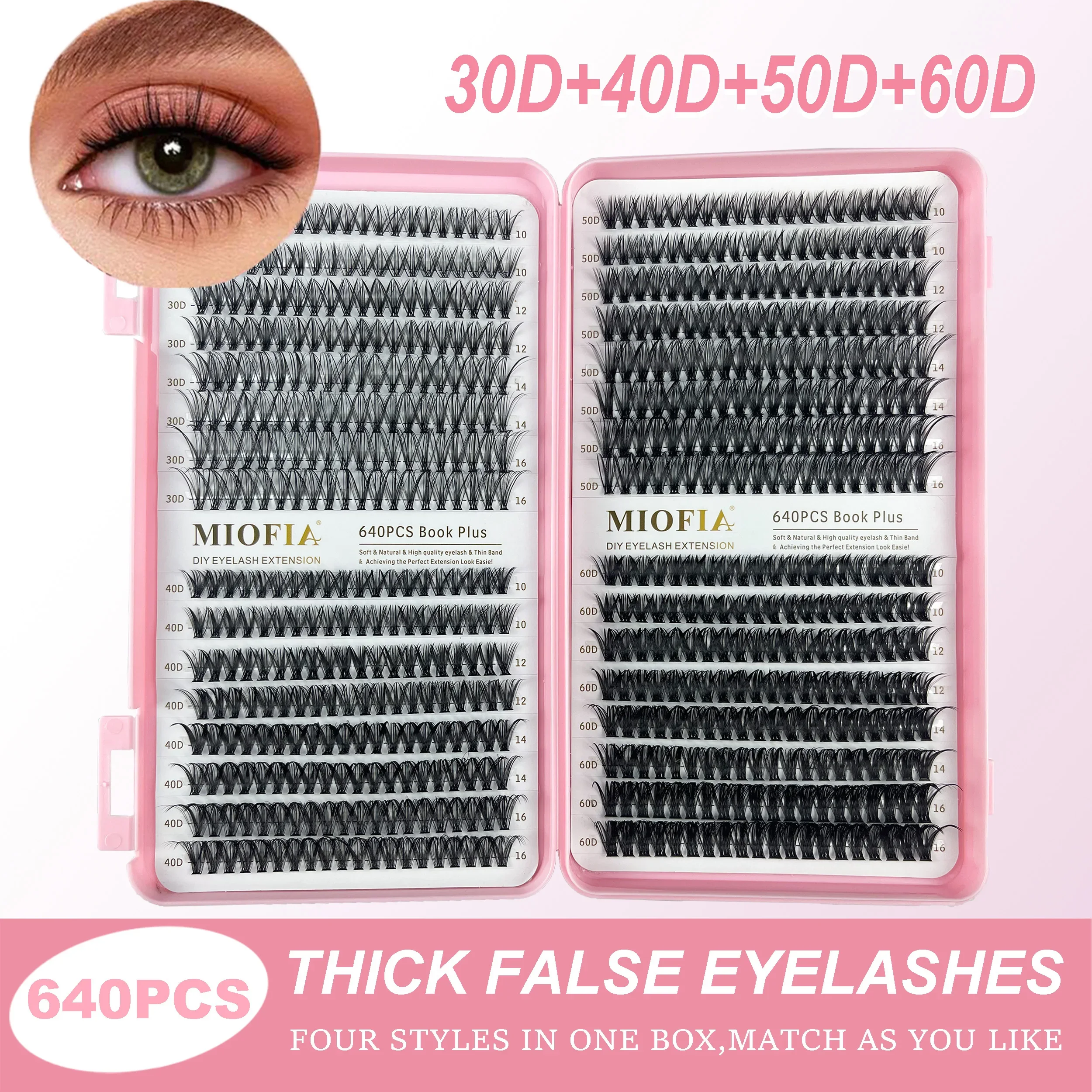 Zestaw do samodzielnego przedłużania rzęs, naturalny wygląd, puszyste, lekkie sztuczne rzęsy, 640 kępek/pudełko, pojedyncze pasma rzęs, narzędzie do makijażu