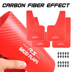 Set Car Universal RED Carbon Fiber Effect Splash Guards Mud Flaps Molded Mudguards Fender Cover Front Rear Styling Accessories