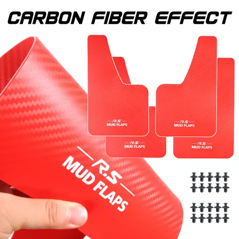 Set Car Universal RED Carbon Fiber Effect Splash Guards Mud Flaps Molded Mudguards Fender Cover Front Rear Styling Accessories