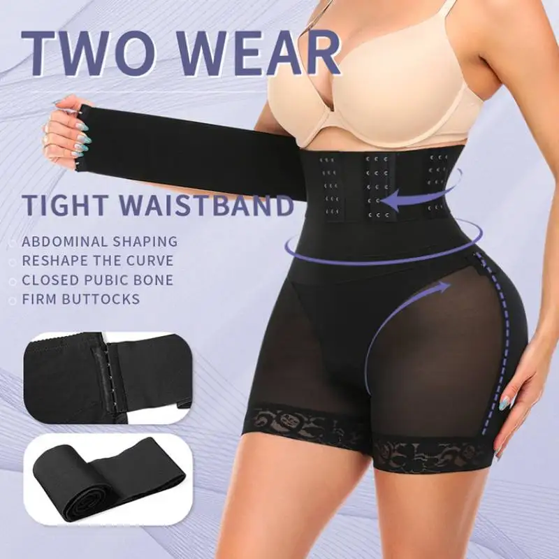 Flat Belly Body Shaper Women Tummy Control Butt Lifter Panties with Removable Bandage Wrap Belt Slimming Sheath Shorts Shapewear