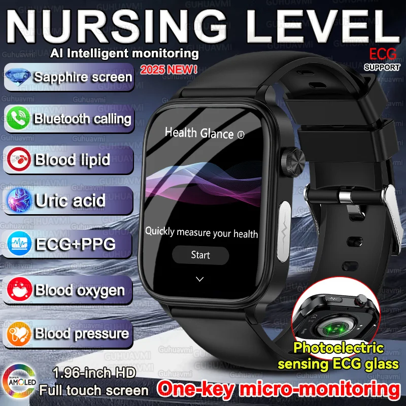 

2025 Новинка для XIAOMI Blood lipid Мочевая кислота HD Сапфировое стекло Смарт-часы Мужчины ЭКГ + PPG Часы HD Bluetooth Вызов Здоровье Смарт-часы