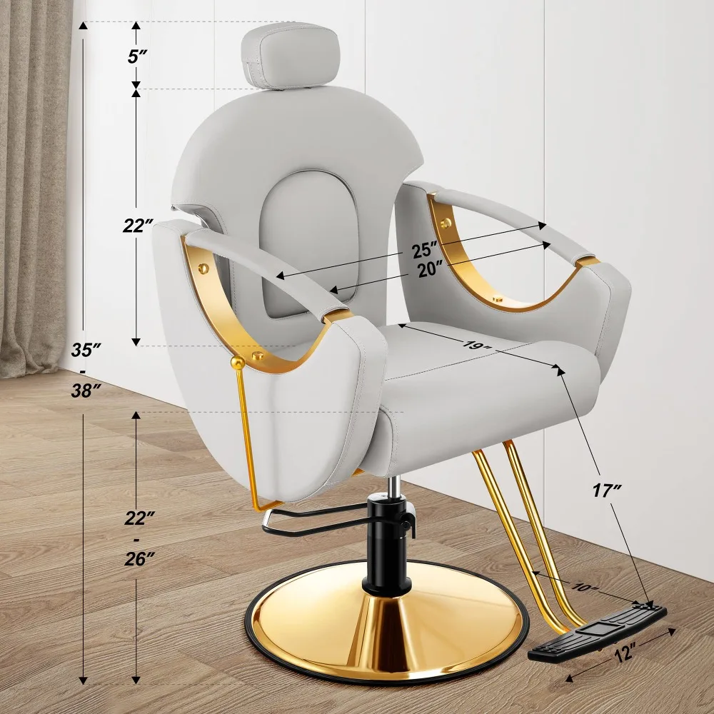 Silla de peluquería reclinable para estilista, sillón de Salón Dorado para todo uso, giratorio, 360 grados