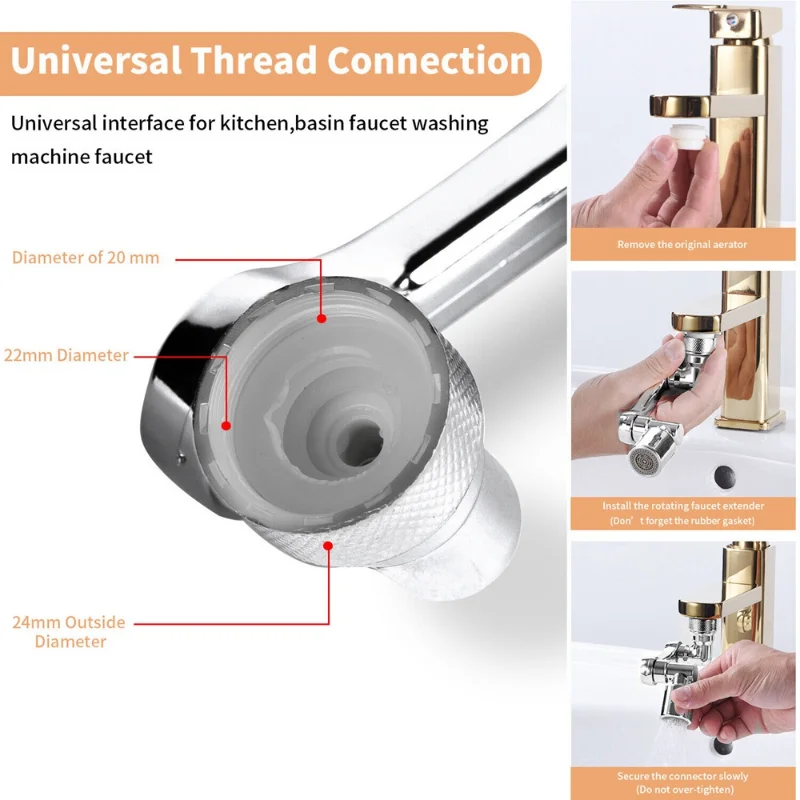 1080° Swivel Faucet Aerator Splash Dual Mode Kitchen Tap Extend Water Nozzle Faucet 22/24mm Adaptor Faucet Bubbler Robotic Arm