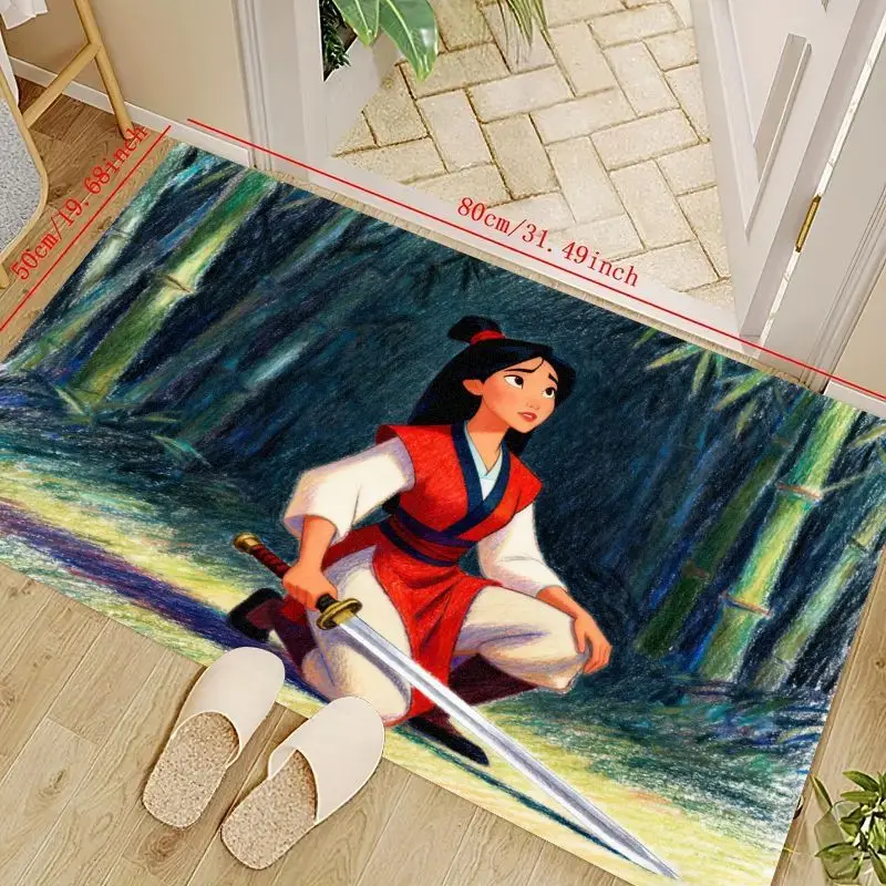 

1PC Disney Mulan Warrior Princess Floor Mat, 50x80cm (19.68x31.49 inch) Cartoon Anime Area Rug, Non-Slip Washable Doormat for Li