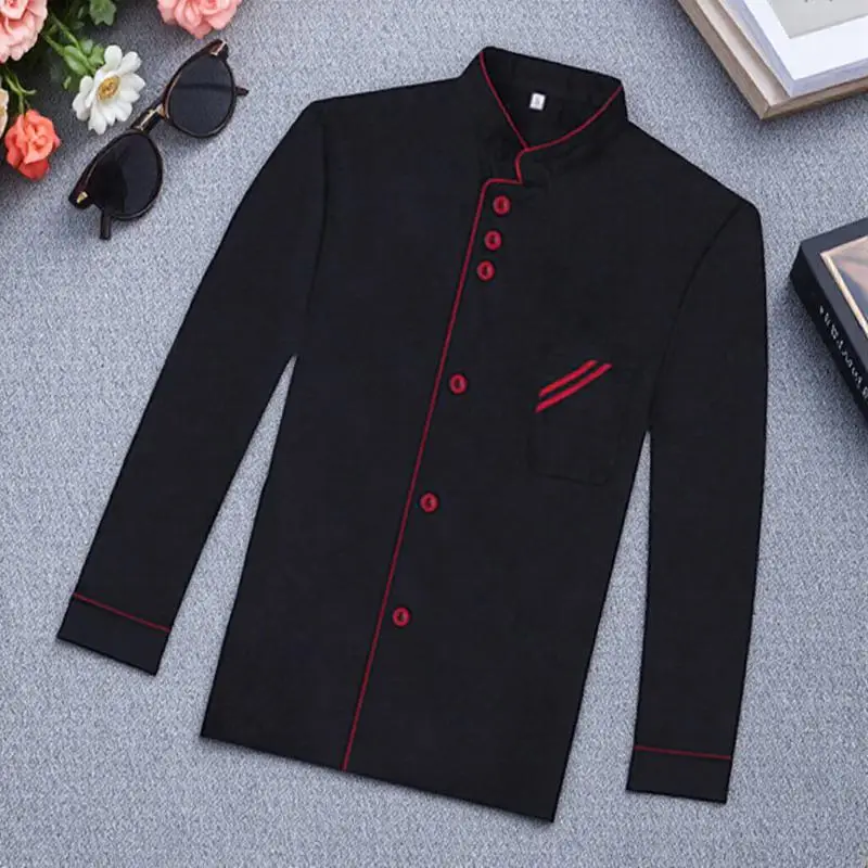 Long Sleeve Unisex Black Size M Durable Breathable Catering Shirt Easy Wash for Restaurant Hotel Cooking