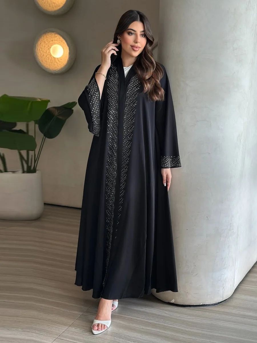 Femmes musulmanes dubaï Abaya luxe hotfix strass perles Kimono Cardigan Robe longue modeste caftan Robe Femme vêtements islamiques