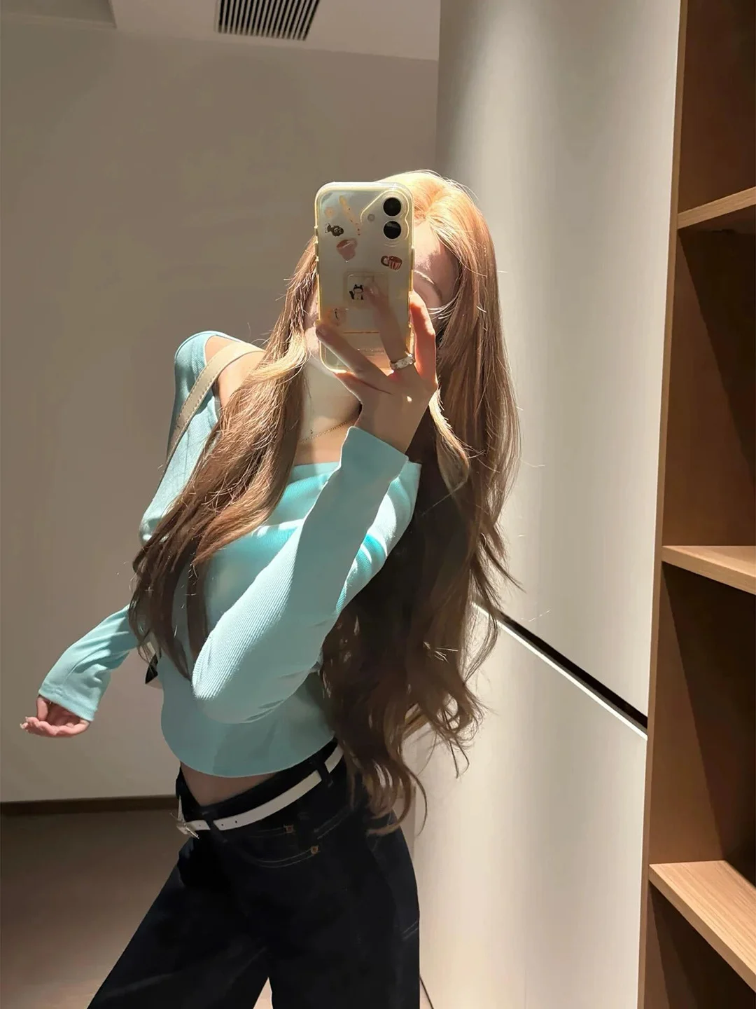 Mint Green Long Sleeve Slim Fit Crew Neck T-Shirt Women's 2026 New Autumn Short Style Base Layer Hot Girl Top Sweat Absorbent...