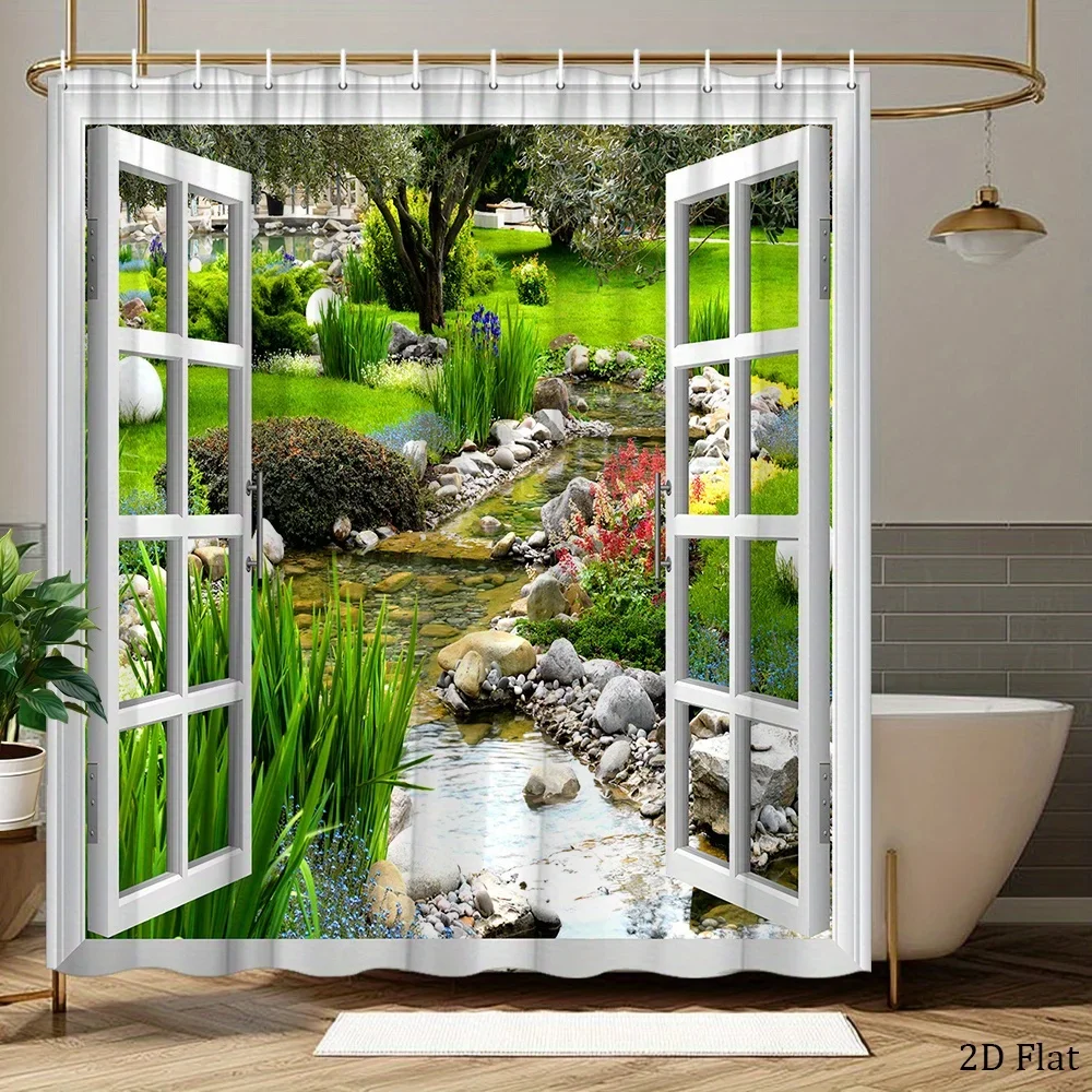 Realistic Garden Stream Shower Curtain Waterproof Bathroom Decor Curtain for Modern Home Bathroom Shower Curtain