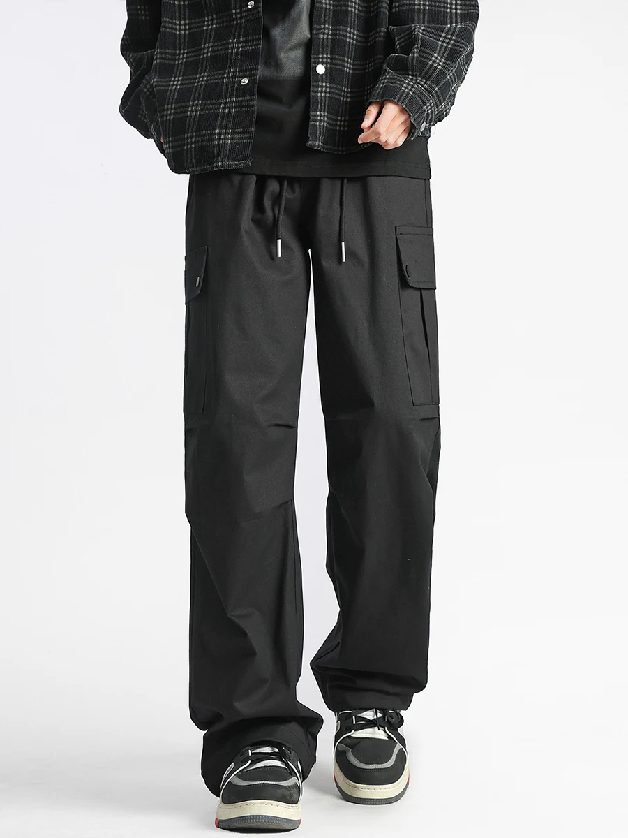 

Boyue Casual Pants Men's Loose Straight Leg Floor-Length Hong Kong Sle Workwear Trousers with Multiple kets Summer Faion