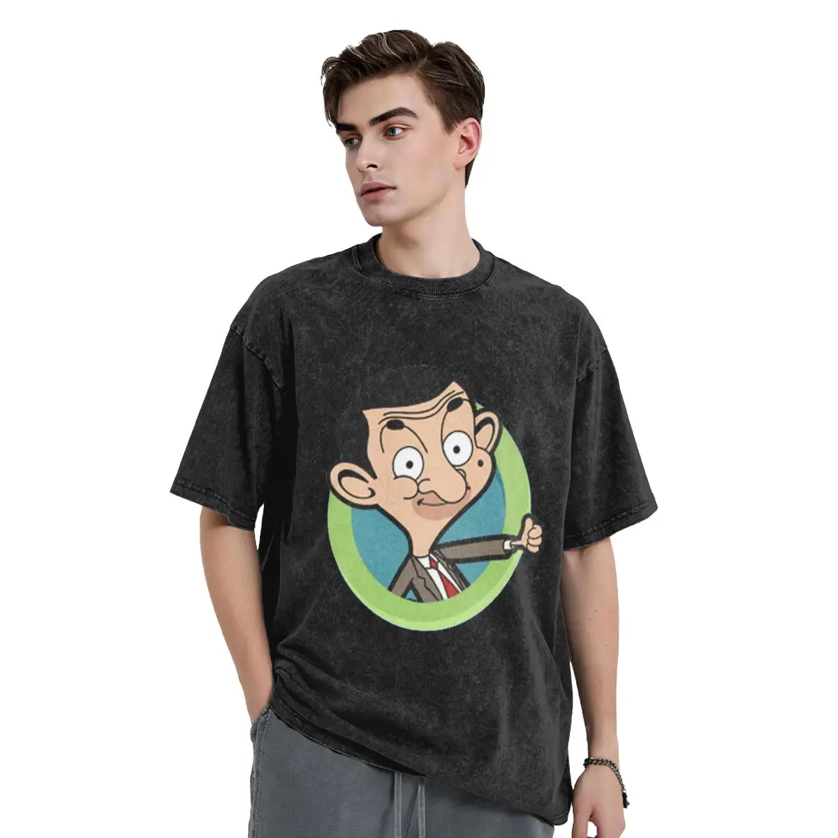 Mr Bean Washed T Shirts Cotton Short Sleeve Hip Hop T-Shirt Streetwear Tops Tees for Men Women