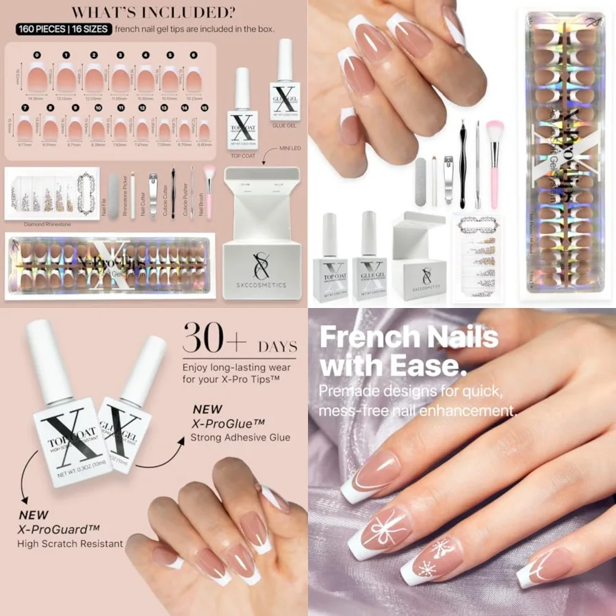 

Cosmetics French Tip Press On Nails – Brown Series, Short Coffin Fake Nails X-Pro Tips Starter Kit | 150PCS, 15 Sizes, 5 Styles