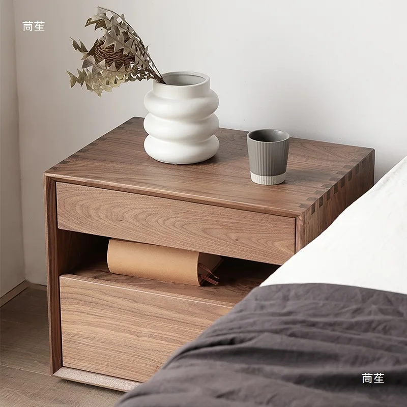 North American black walnut bedside table, simple and modern small apartment bedside storage cabinet