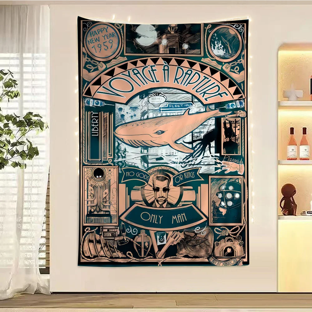 Bioshock Rapture Colorful Tapestry Wall Hanging Home Decoration Hippie Bohemian Decoration Divination Wall Art Decor