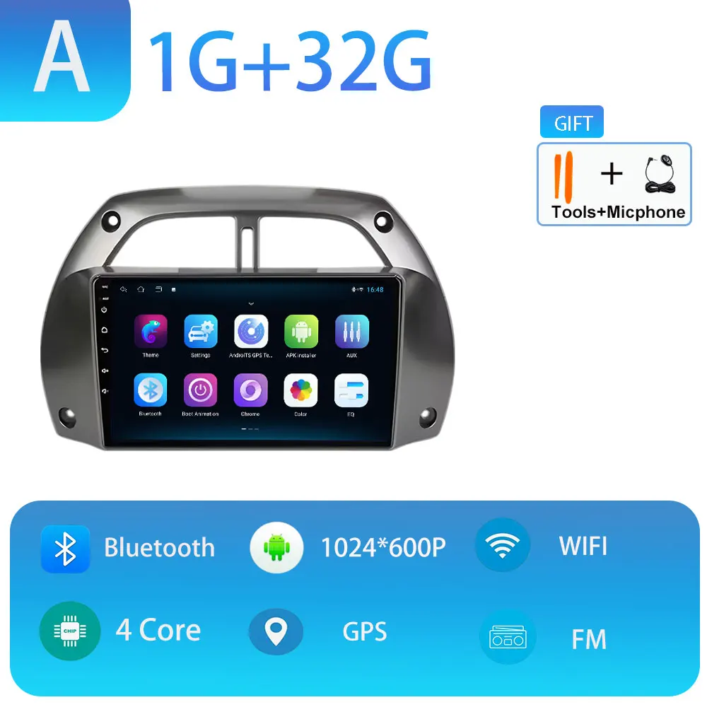 Android 15 voor Toyota RAV4 2001-2005 Draadloze CarPlay Autoradio Video Audio Multimedi Speler Auto BT WIFI 4G 2K QLED Geen 2 din