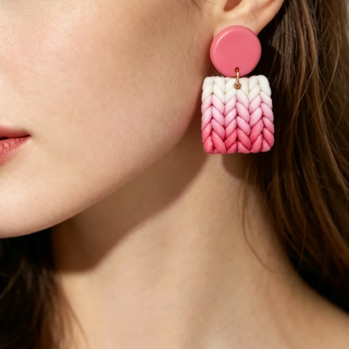 Cute Multi-Gradient Color Square Polymer Clay Earring Stud Set Handmade Braided Knitting Pattern Women\'s Fashion Jewelry Gifts