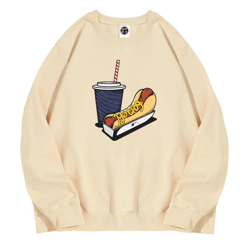 

2022 Hot Dog Soda Food Round Neck Sweater American Funny Printing Men and Women Hoodless Hoodies Couple Pullover Top Sweatshirt