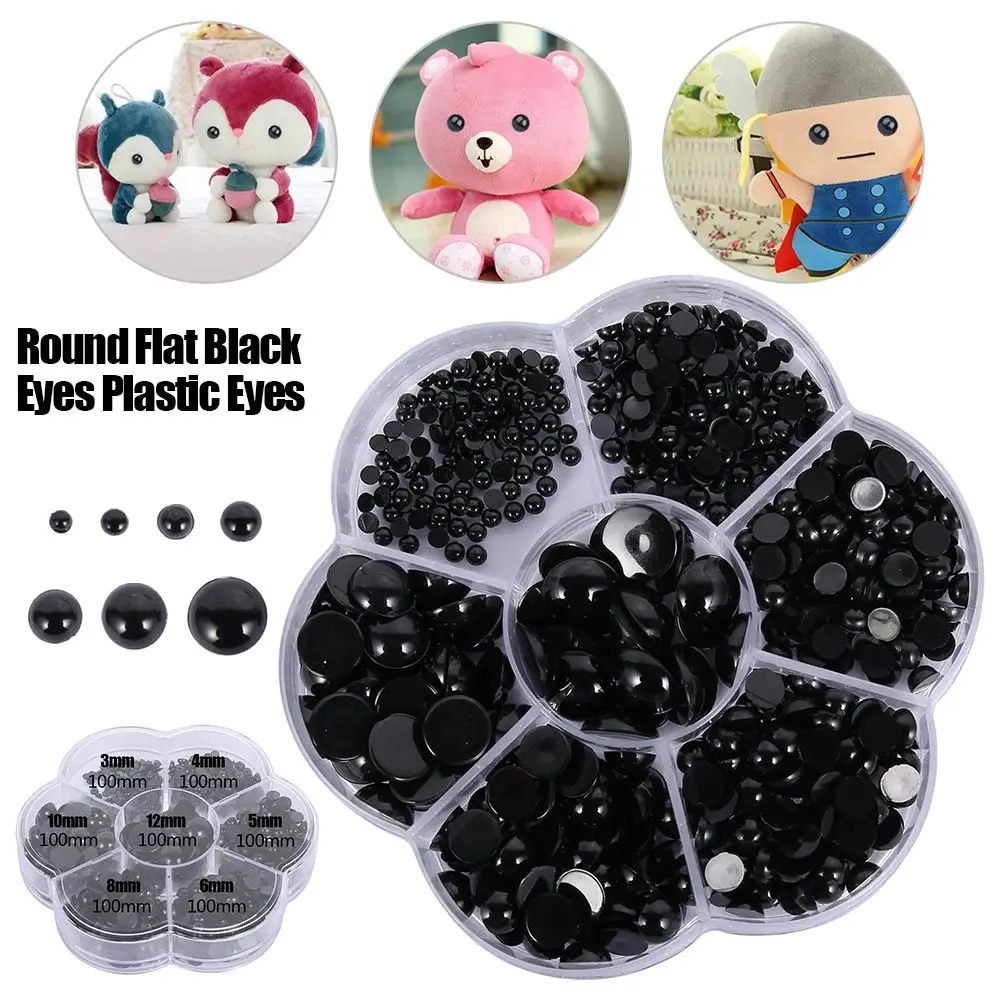 500Pcs Doll Making Eyes Reusable Resin Button Eyes Black Multiple Sizes DIY Craft Stuffed Animal Toy Bear Eye for Plush Toy Doll