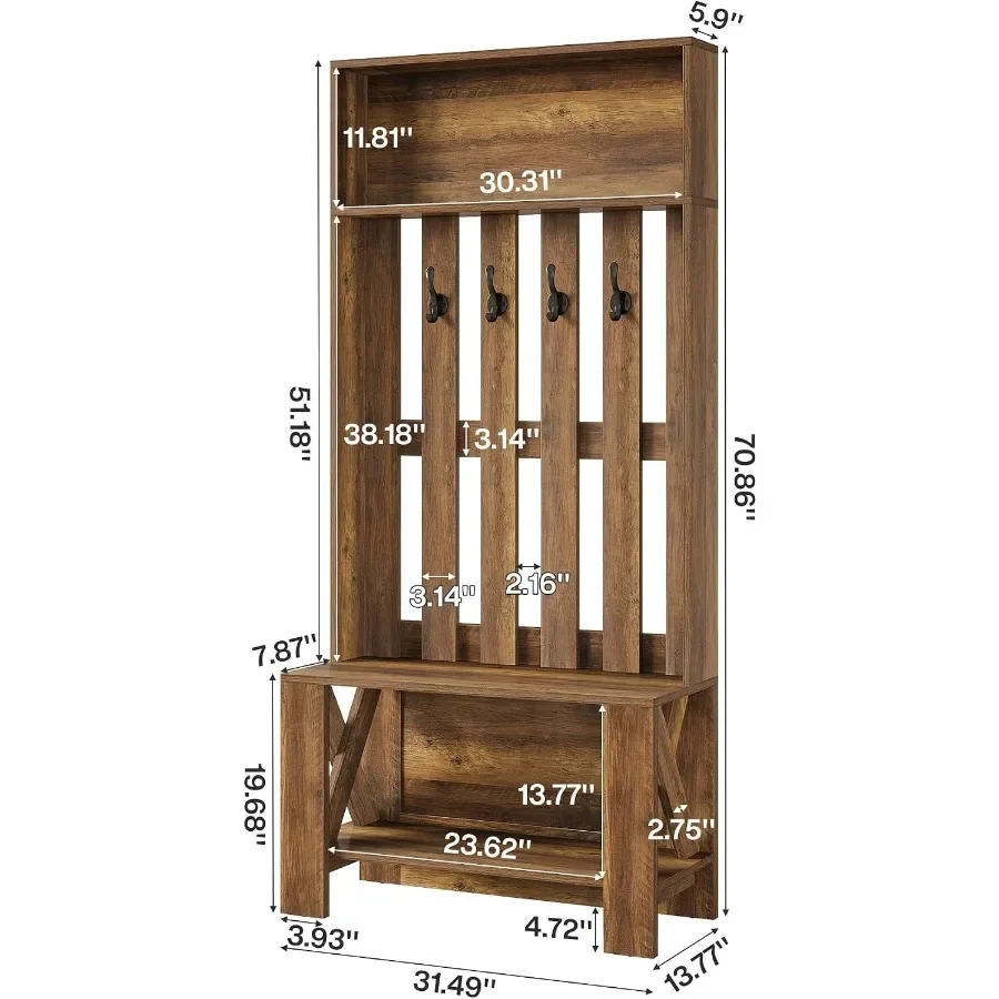 Hall Tree with Bench and Entryway Coat Rack with Shoe Storage
