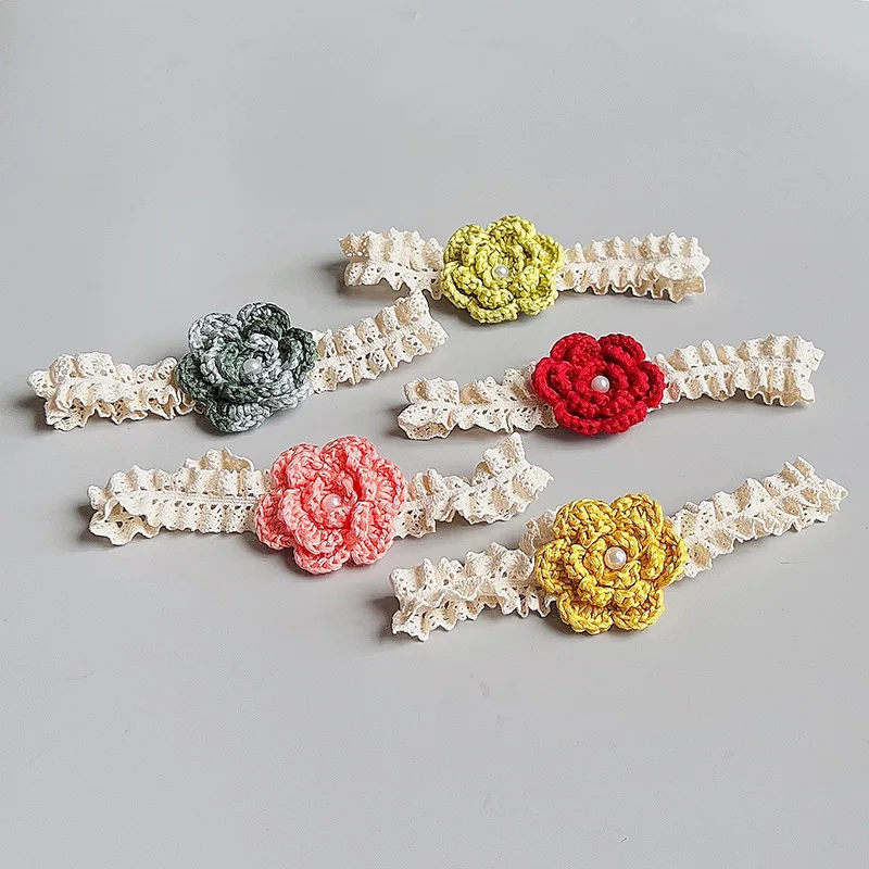 

10pcs Crochet Floral Newborn Headbands Solid Flower Soft Hairbands Fashion Headwear Boutique Hair Accessories for Girls